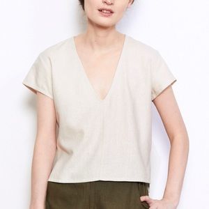 Ali Golden Raw Silk V-Neck Top in Bone / Cream Sz S New